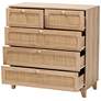 Elsbeth 35 1/2"W Brown Wood Rattan 5-Drawer Storage Cabinet