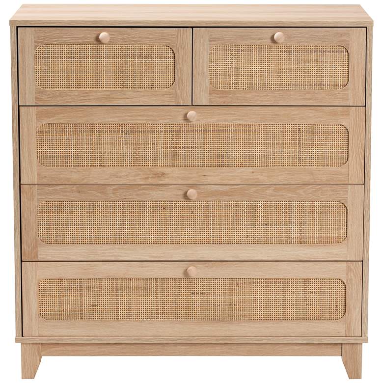 Image 7 Elsbeth 35 1/2"W Brown Wood Rattan 5-Drawer Storage Cabinet more views