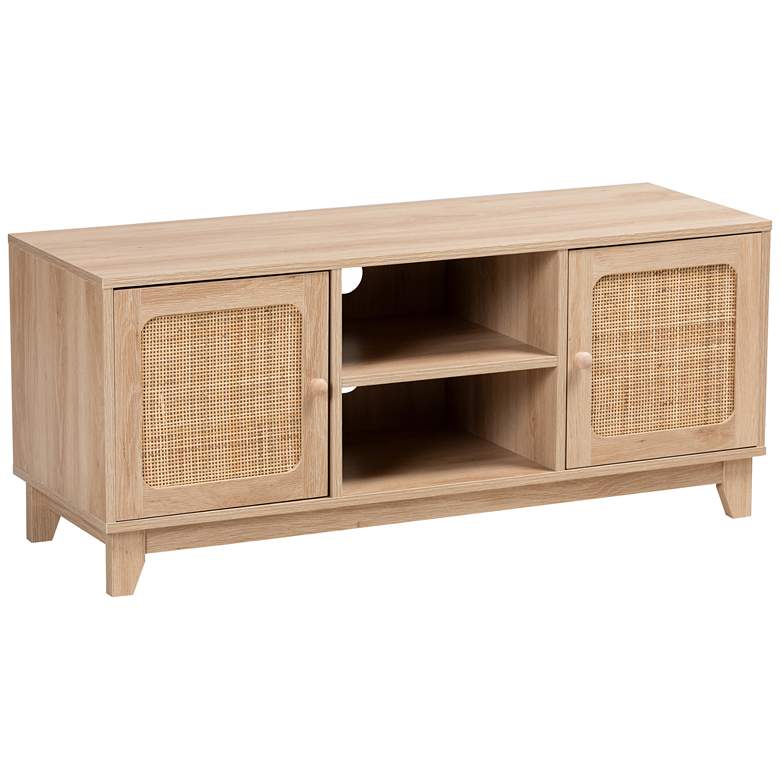 Image 2 Elsbeth 43 1/4 inchW Brown Wood Natural Rattan 2-Door TV Stand