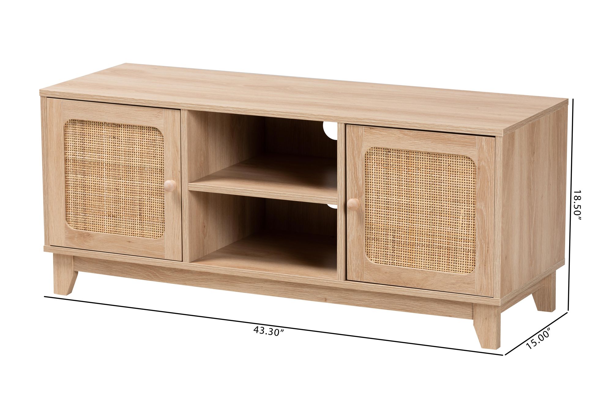 Elsbeth 43 1/4"W Brown Wood Natural Rattan 2-Door TV Stand