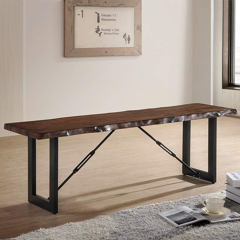 Image 1 Elsbeth 54" Wide Walnut Wood Black Metal Rectangular Bench