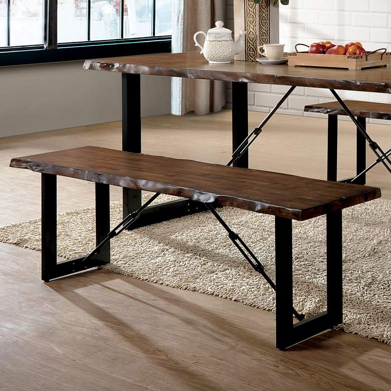Image 4 Elsbeth 54" Wide Walnut Wood Black Metal Rectangular Bench more views