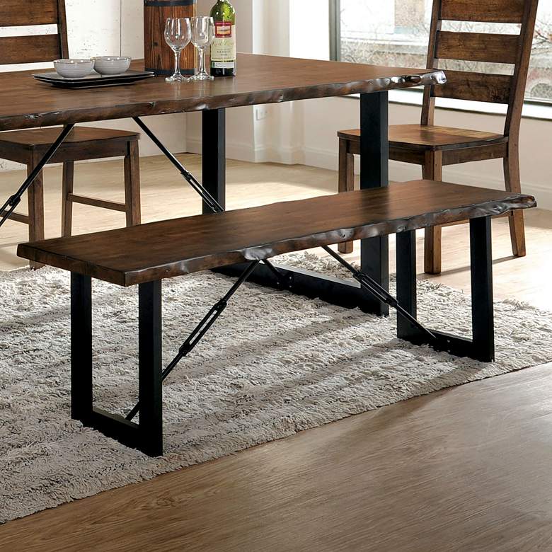 Image 5 Elsbeth 54" Wide Walnut Wood Black Metal Rectangular Bench more views