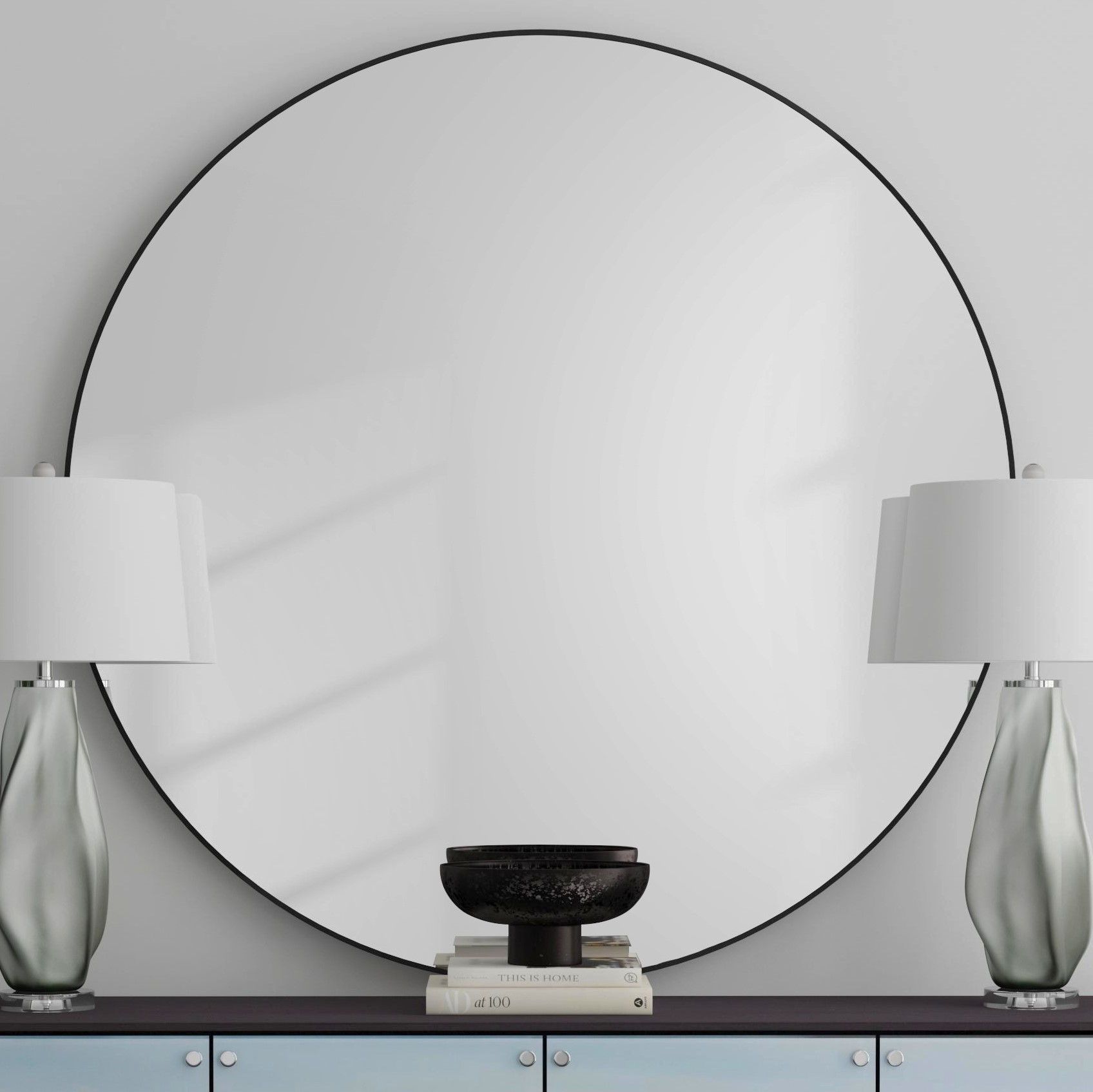 Eltham Matte Black 60" Round Oversized Wall Mirror