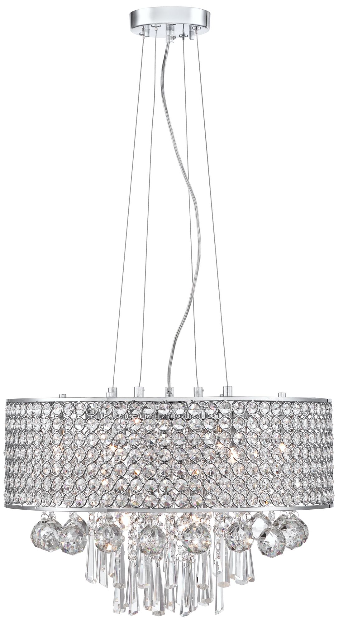 Elva Chrome 19" Wide Beaded Crystal Pendant Light 6F089 Lamps Plus