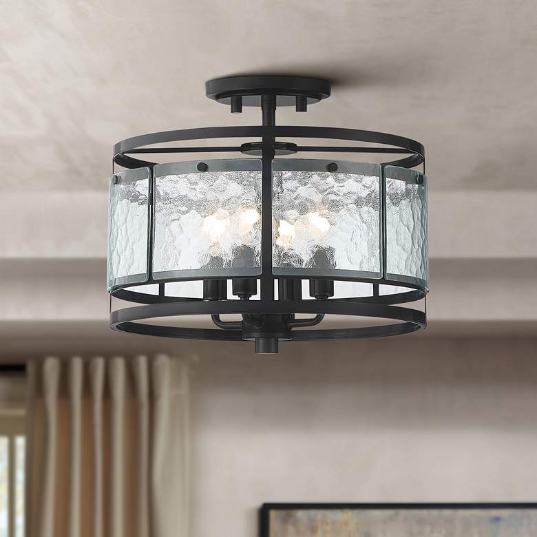 Image 1 Elwood 13 1/4" Wide Black Water Glass Outdoor Ceiling Light