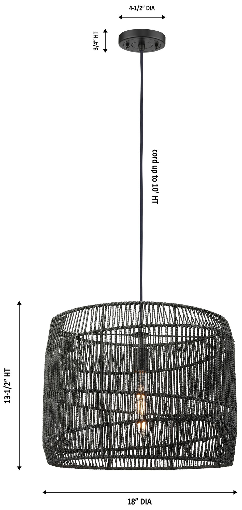 Image 4 Elwood 18" Wide Matte Black Cord Hung Pendant more views