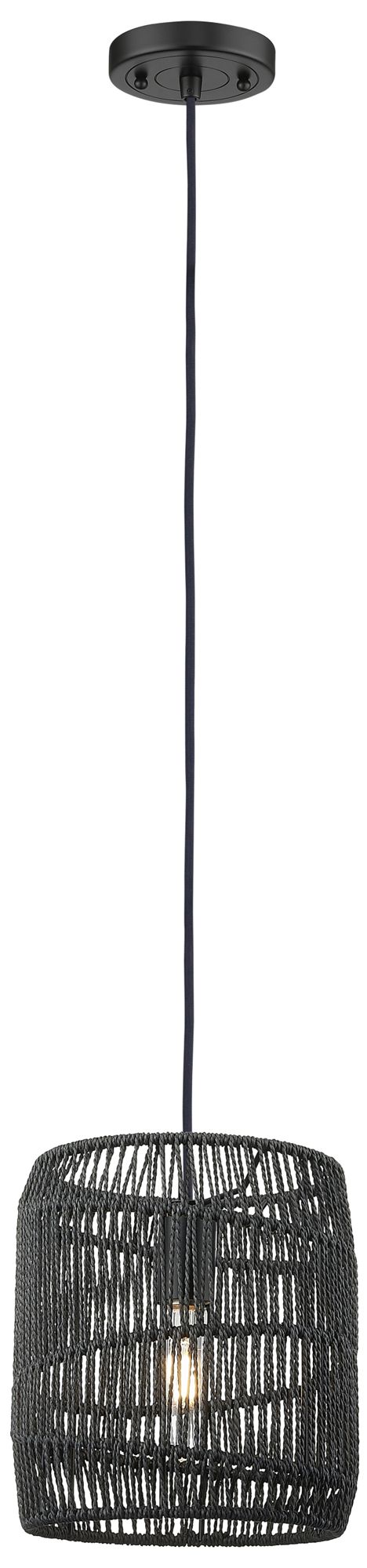 Elwood 9" Wide Matte Black Cord Hung Pendant