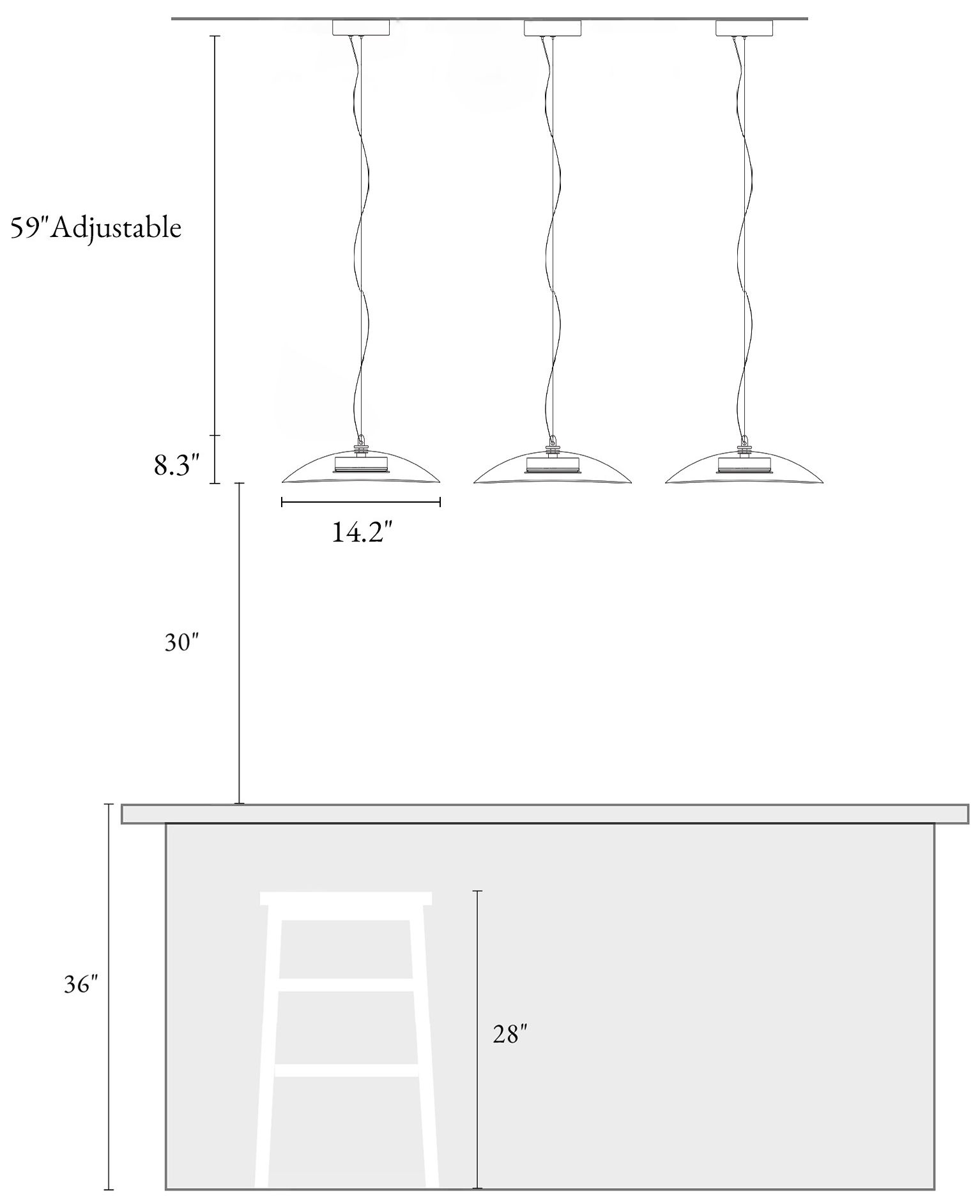 Elynamina 14 1/4" Wide Black Nickel LED Pendant light - Made to Order