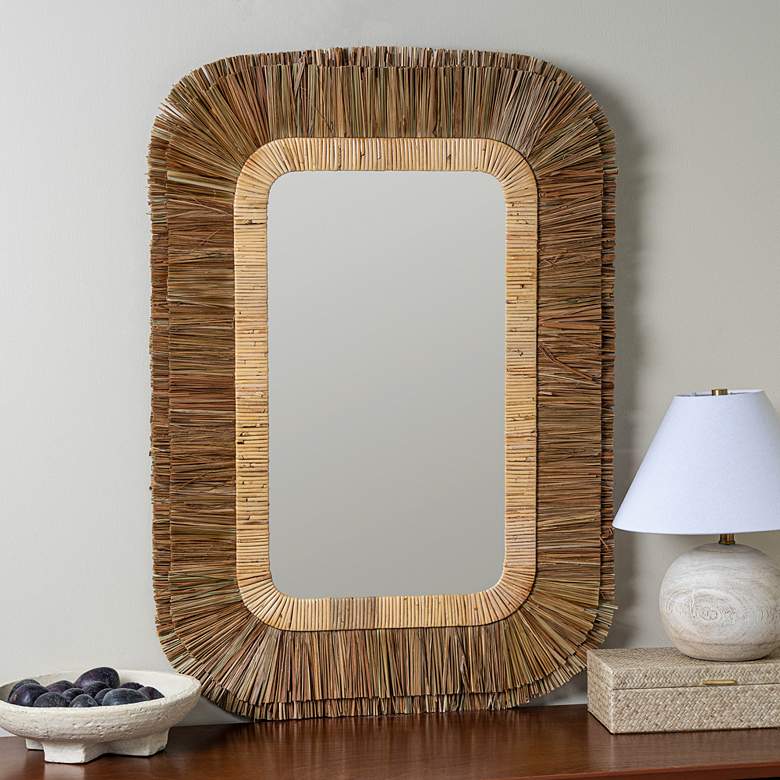 Image 1 Elyse Natural Rattan 29 1/2 inch x 42 inch Rectangular Wall Mirror