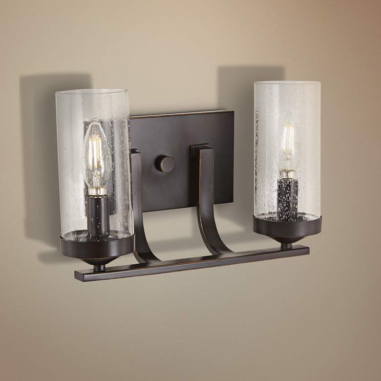 Image 1 Elyton 8 1/4" High Downtown Bronze 2-Light Wall Sconce
