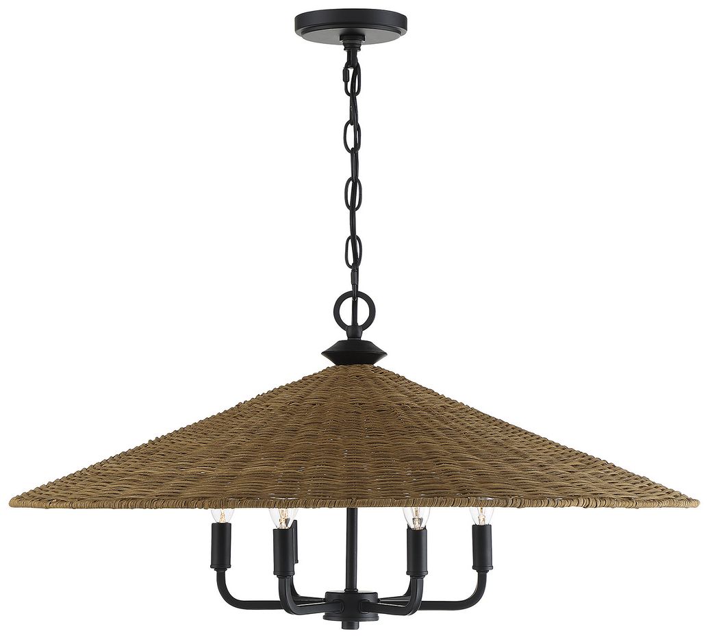 Image 3 Eman 6-Light Pendant in Matte Black with Dark Rattan