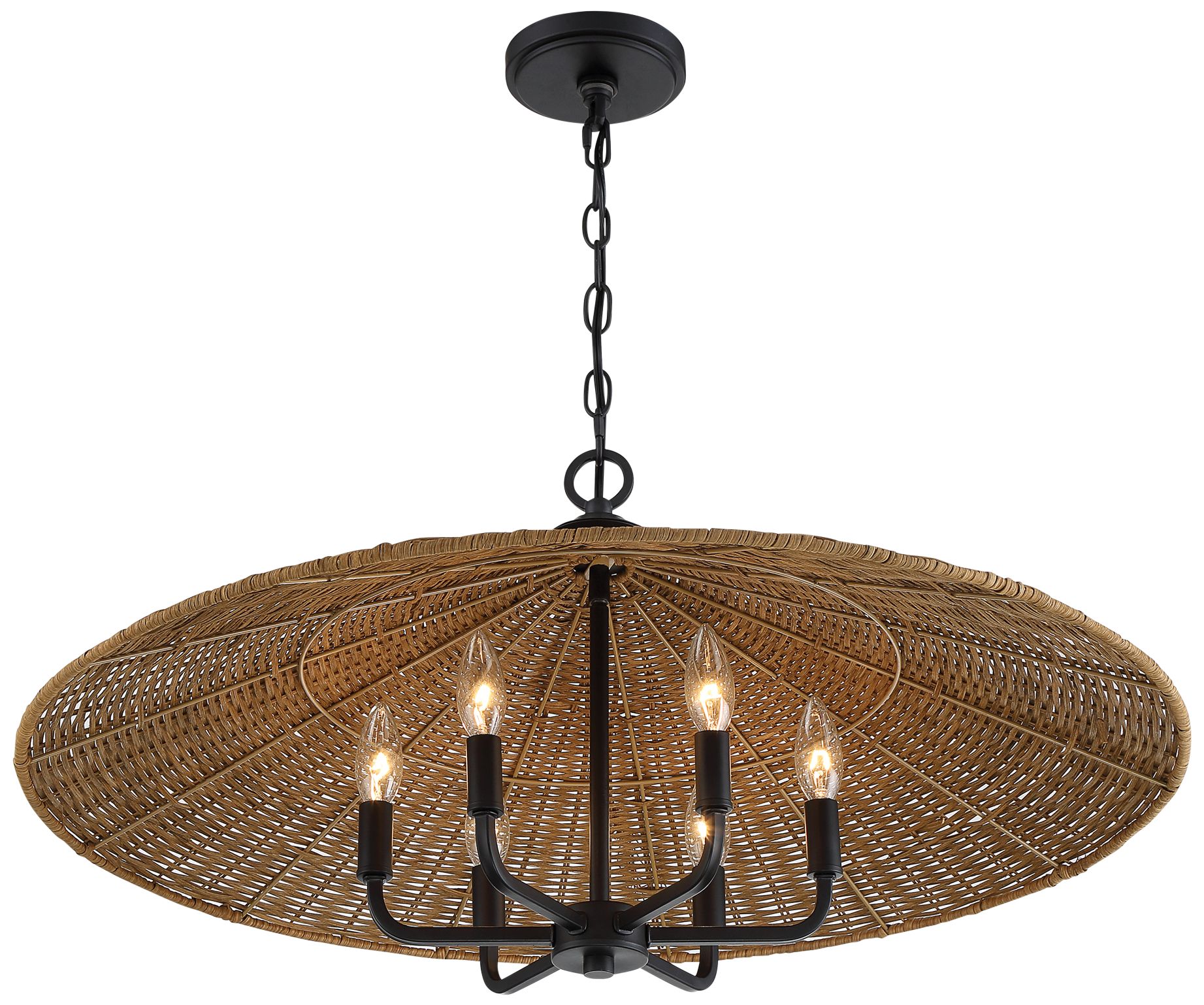 Image 6 Eman 6-Light Pendant in Matte Black with Dark Rattan more views
