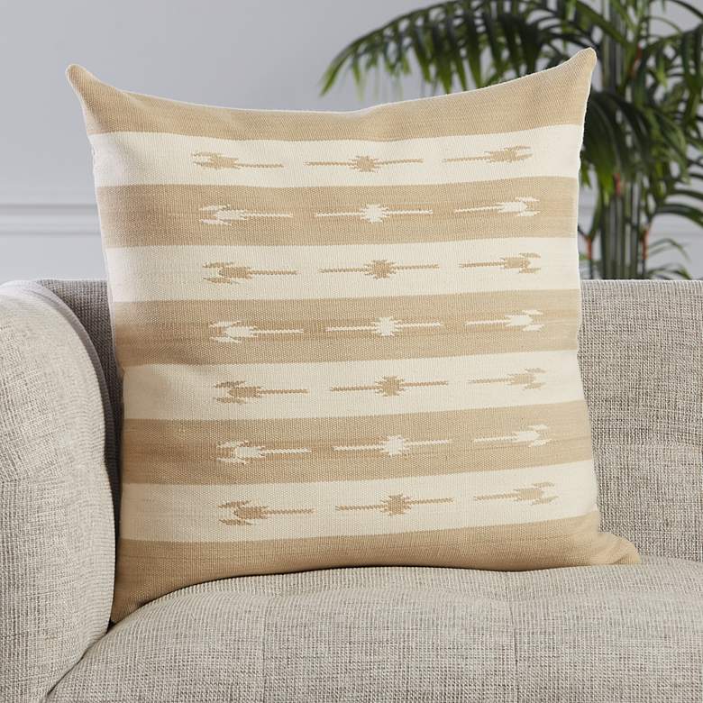 Image 1 Emani Vanda Taupe and Cream Striped 22 inch Square Throw Pillow