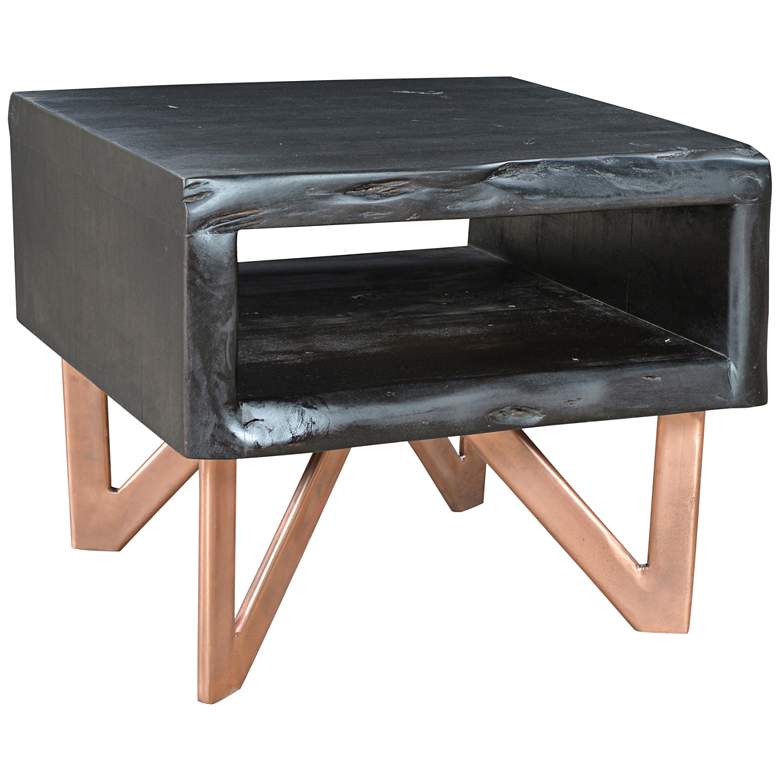 Image 1 Ember Heavy Black and Copper Open-Storage Side Table