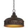 Embossed Faux Leather 15" Wide Benson Bronze Pendant