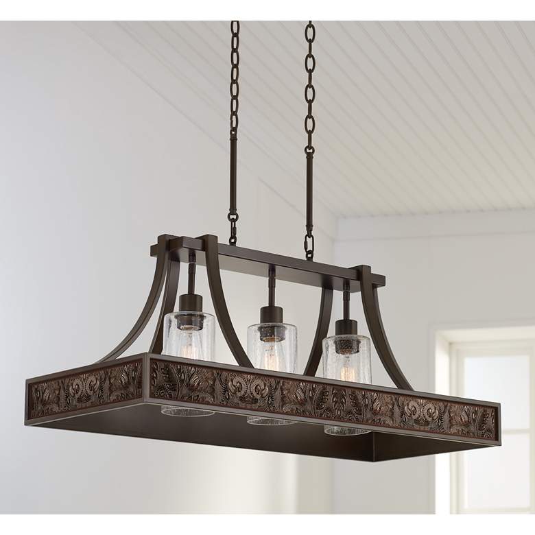 Image 1 Embossed Faux Leather 36" Wide Kitchen Island Light Pendant