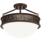 Embossed Leather Banded 16&quot;W Oil-Rubbed Bronze Ceiling Light