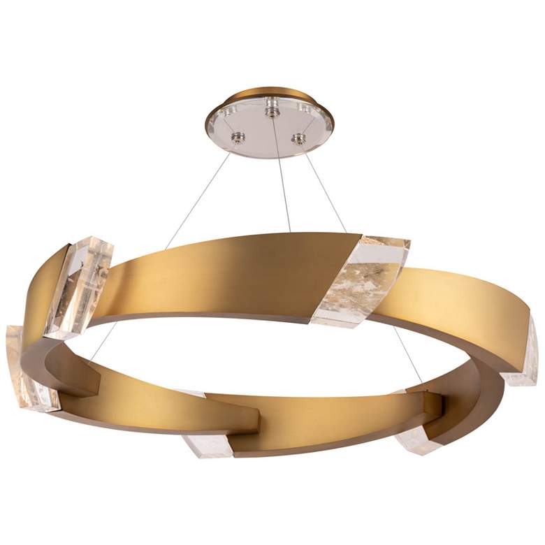 Image 1 Embrace 6.6"H x 44.3"W 1-Light Crystal Pendant in Aged Brass