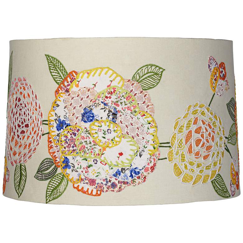 Image 1 Embroidered Calico Drum Lamp Shade 15x16x10.5 (Spider)