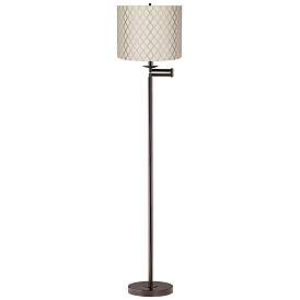 Image2 of Embroidered Hourglass Bronze Swing Arm Floor Lamp