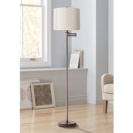 Image1 of Embroidered Hourglass Bronze Swing Arm Floor Lamp