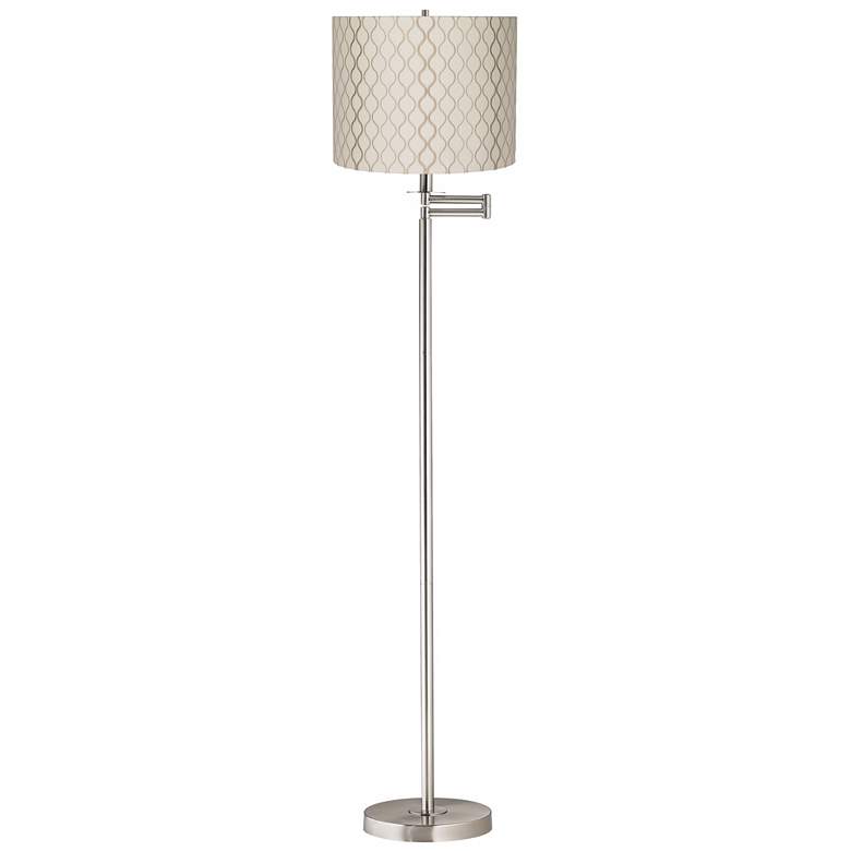 Image 1 Embroidered Hourglass Brushed Nickel Swing Arm Floor Lamp
