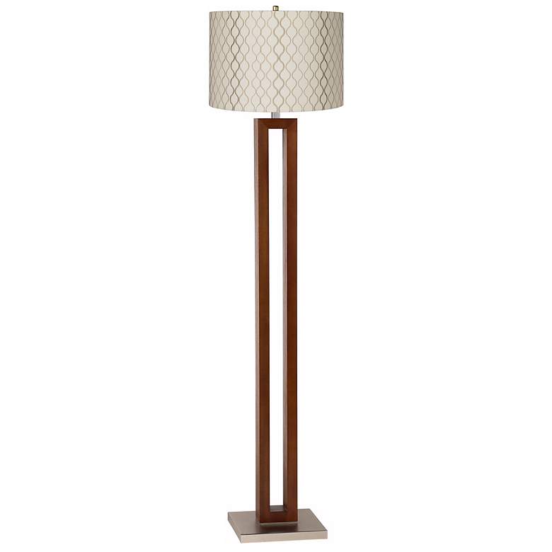 Image 1 Embroidered Hourglass Rectangle Walnut Floor Lamp