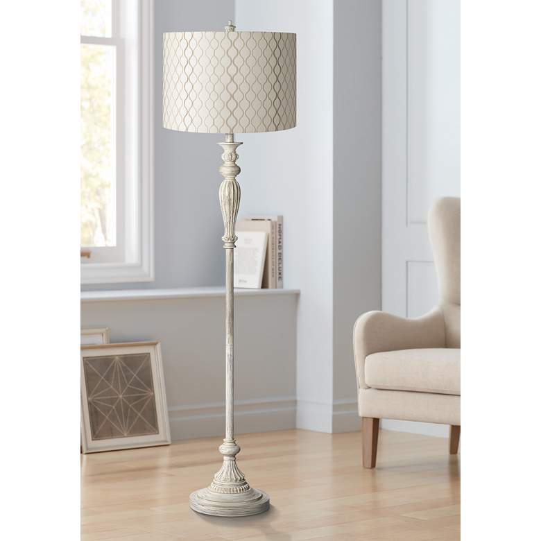 Embroidered Hourglass Shade Antique White Floor Lamp