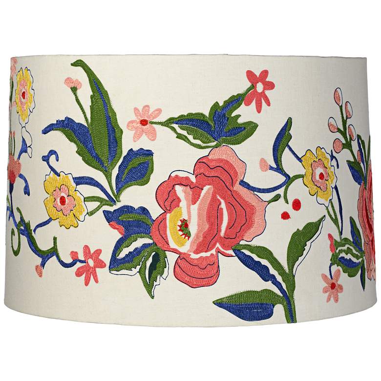 Image 1 Embroidered Multi Floral Drum Lamp Shade 15x16x10.5 (Spider)