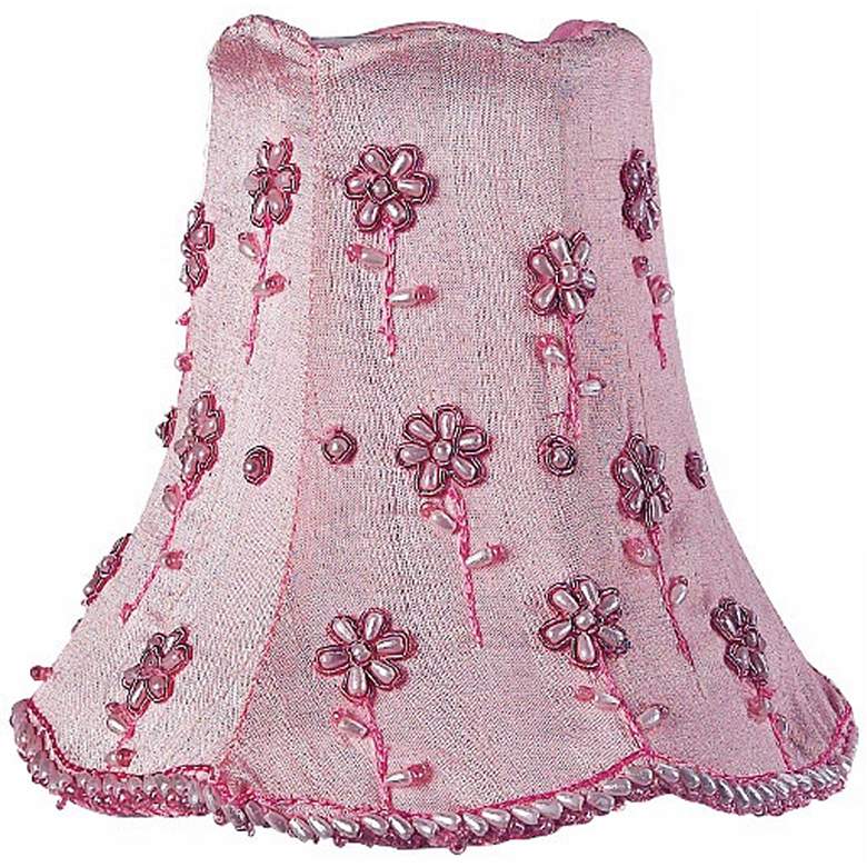 Image 1 Embroidered Pink Floral Beaded Shade 2.75x5x4.75 (Clip-On)