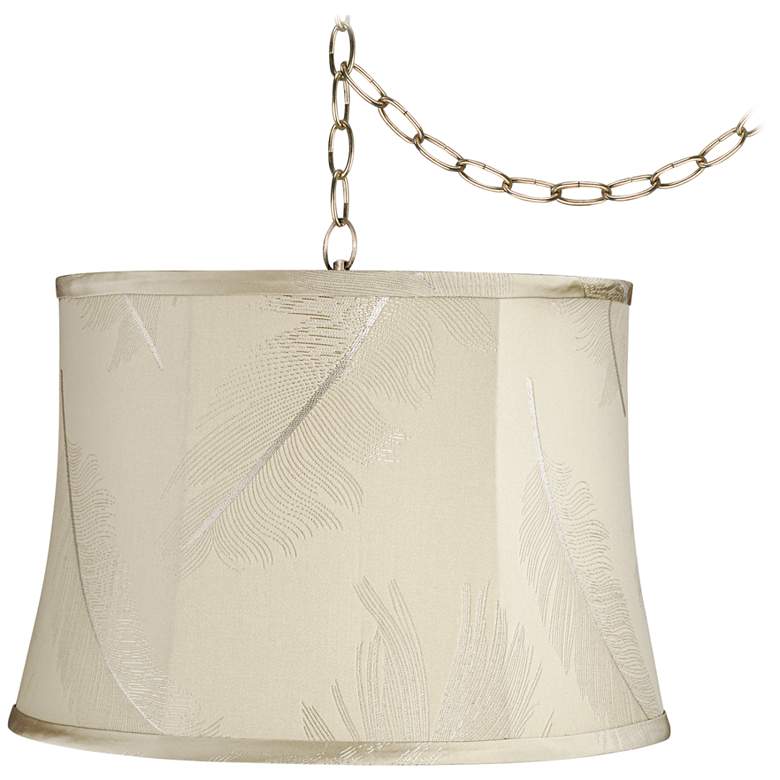 Image 1 Embroidery 16" Wide Antique Brass Plug-In Swag Chandelier