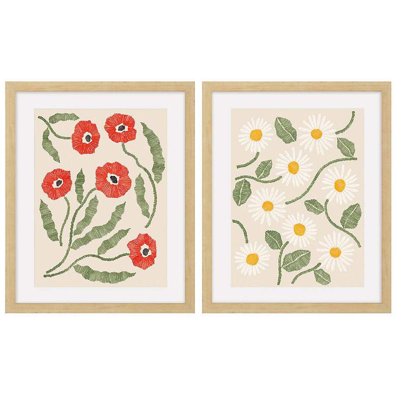 Image 1 Embroidery Florals A 17"W x 21"H Framed Art Set of 2