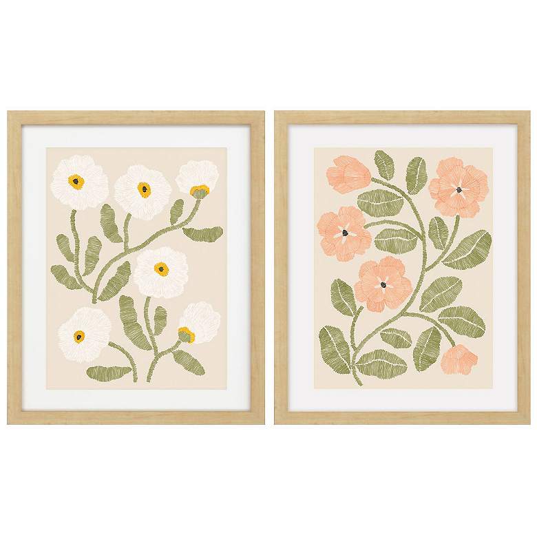 Image 1 Embroidery Florals B 17"W x 21"H Framed Art Set of 2