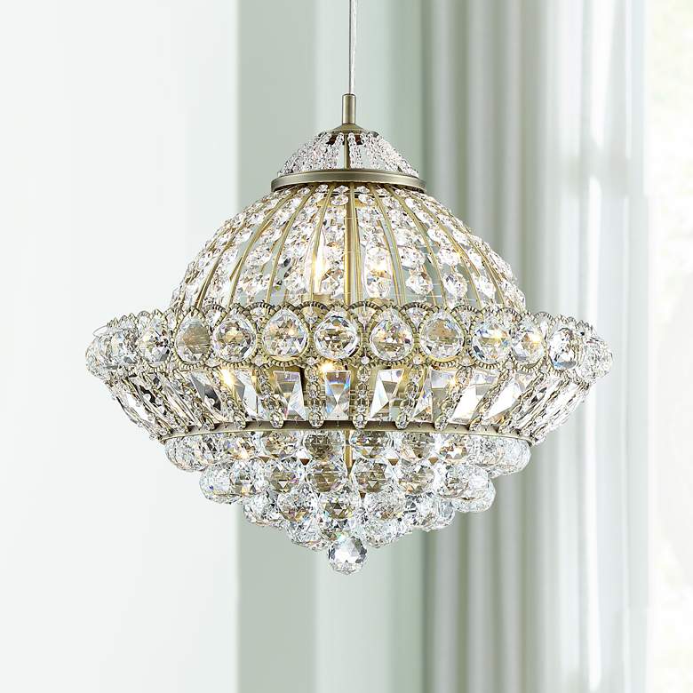 Image 1 Emelia 19 3/4 inch Wide Antique Brass and Crystal Pendant Light
