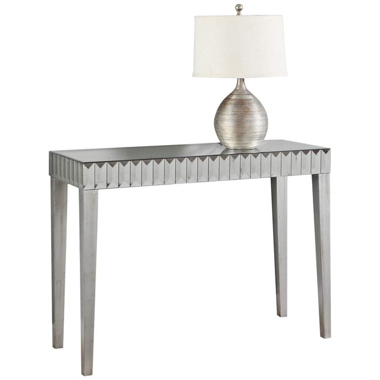 Image 1 Emerald Brushed Silver and Mirrored Console Table