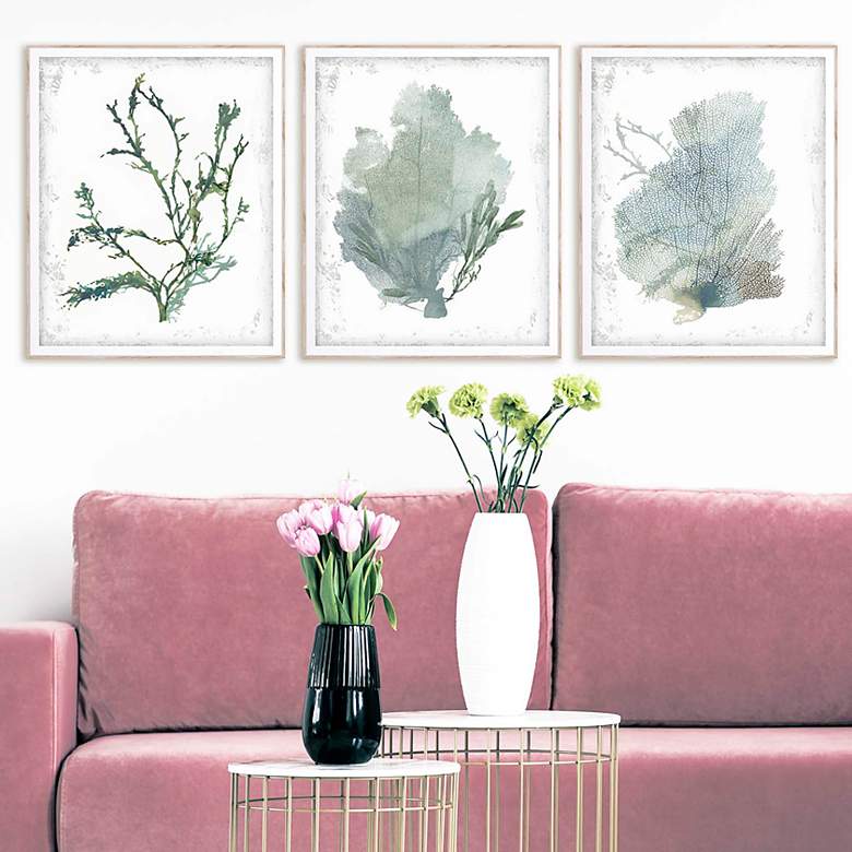 Image 1 Emerald Coral II 22" High 3-Piece Giclee Framed Wall Art Set
