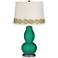 Emerald Double Gourd Table Lamp with Vine Lace Trim