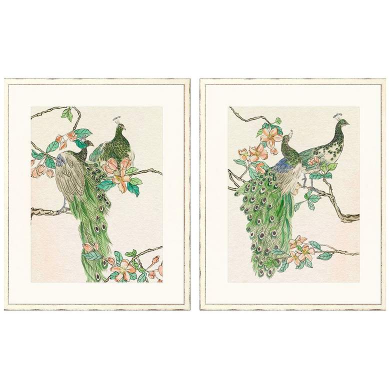 Image 1 Emerald Peacock II 25"W x 31"H Framed Art Set of 2