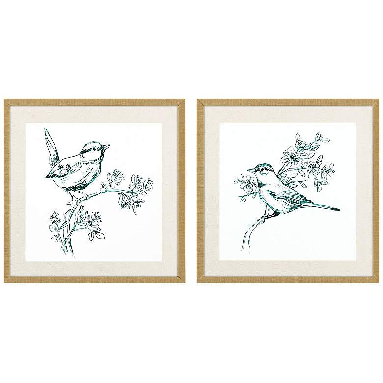 Image 1 Emerald Songbirds II 26"W x 26"H Framed Art Set of 2
