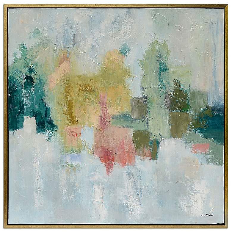 Image 1 Emeralds 41" Square Hand-Painted Framed Canvas Wall Art