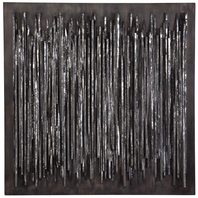 Image 1 Emerge 40" Square Fossil Gray Silver Leaf Wall Art
