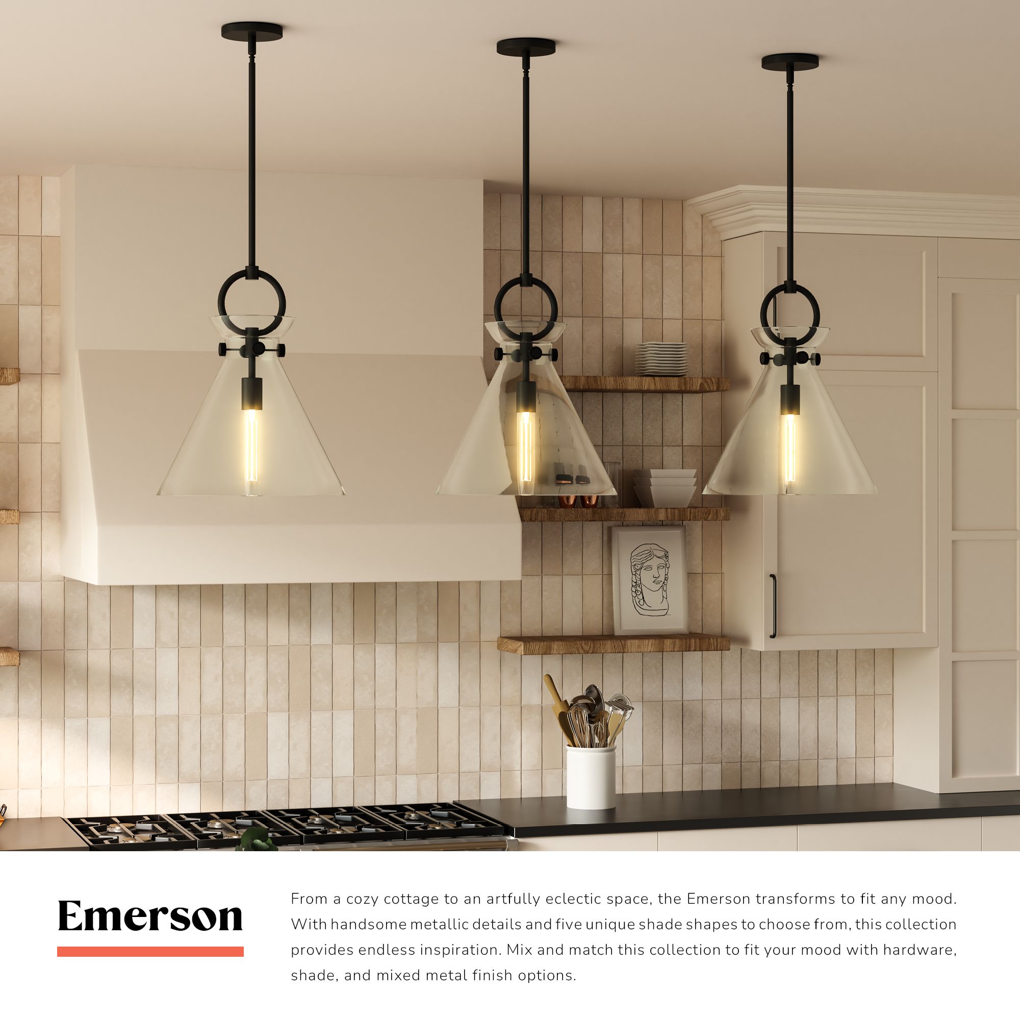 Image 3 Emerson 14"W Aged Gold and Clear Glass Cone Pendant Light more views