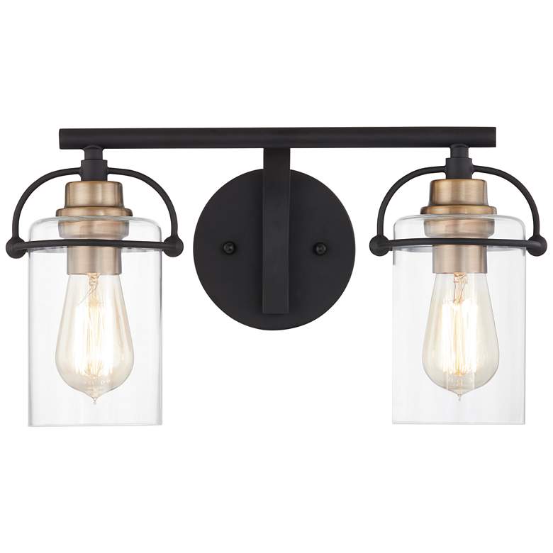 Image 3 Emerson 16" Wide Matte Black and Gold Bath Light by Quoizel