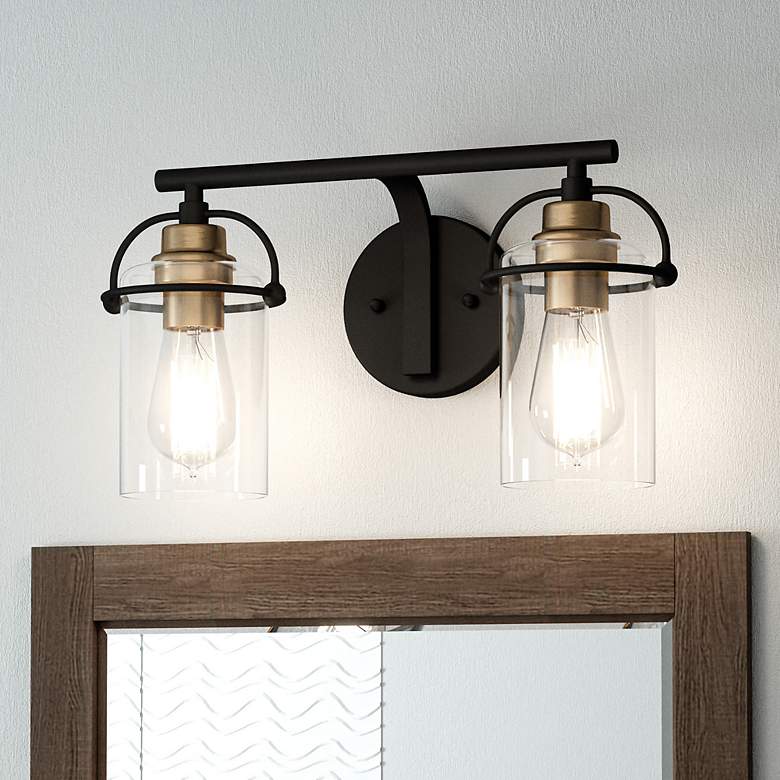 Image 2 Emerson 16" Wide Matte Black and Gold Bath Light by Quoizel
