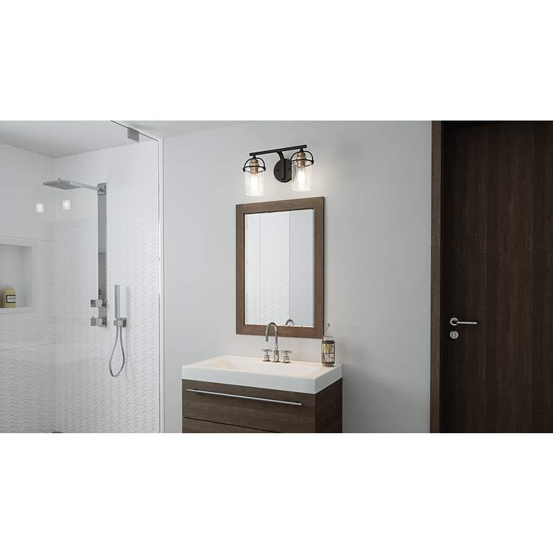 Image 4 Emerson 16" Wide Matte Black and Gold Bath Light by Quoizel more views
