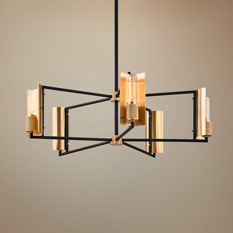 Image 1 Emerson 32" Wide Carbide Black and Brass 5-Light Chandelier