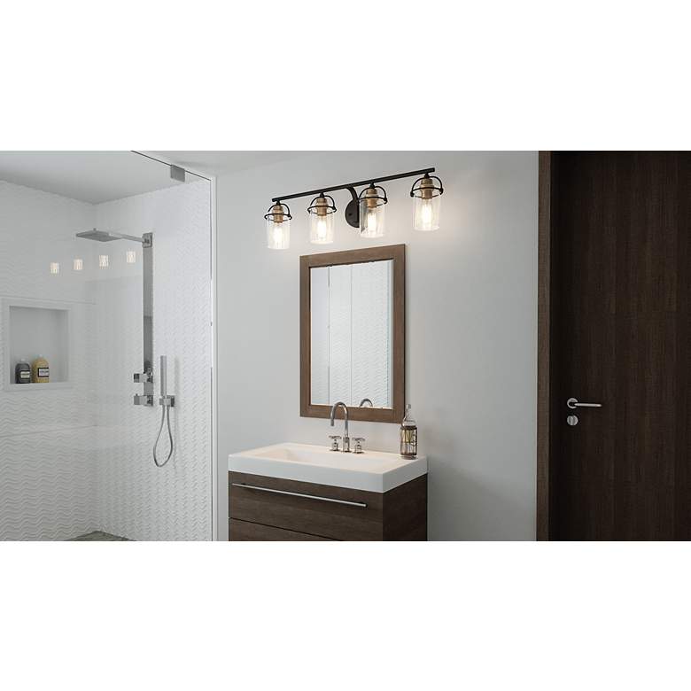 Image 4 Emerson 33.5" Wide Matte Black and Gold Bath Light by Quoizel more views