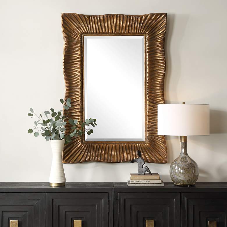 Image 1 Emerson 36 1/4" x 51" Antiqued Gold Leaf Wall Mirror