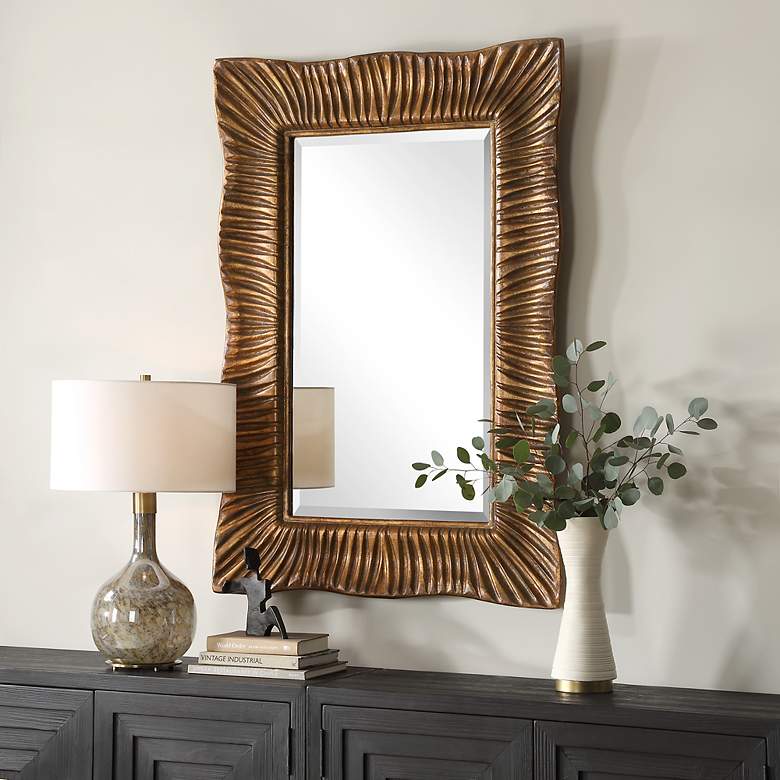 Image 3 Emerson 36 1/4" x 51" Antiqued Gold Leaf Wall Mirror more views